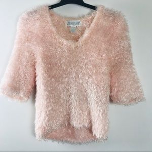 Sideffects pink fuzzy short sleeve sweater size Sm